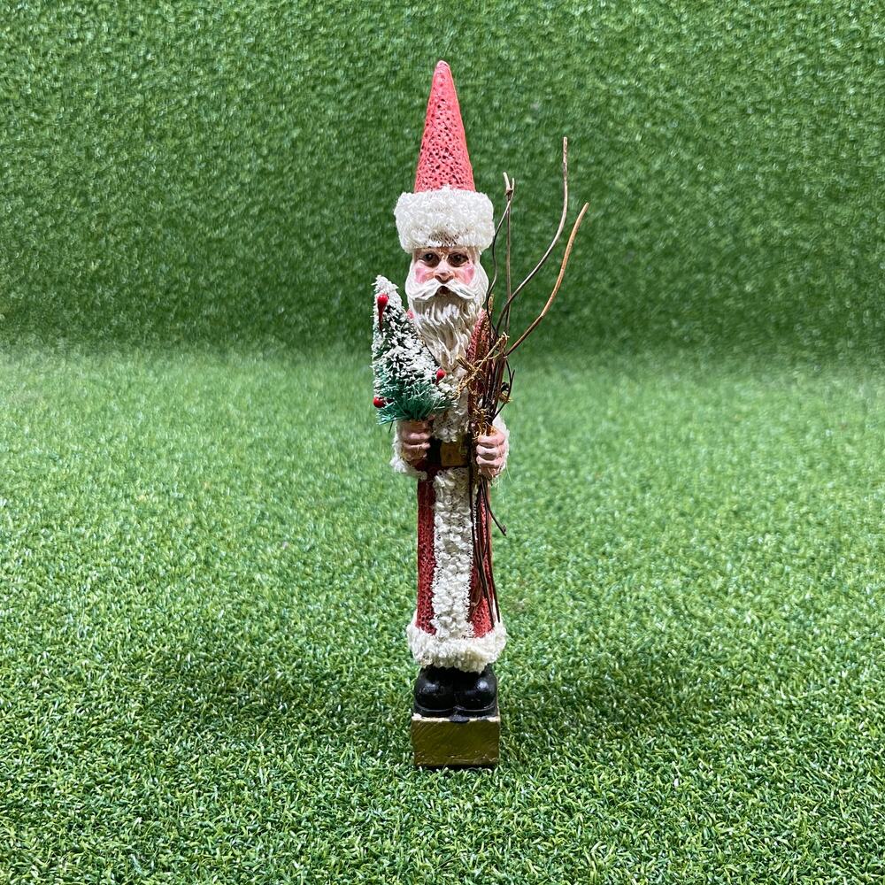 Vintage Skinny Pencil Old World Santa Claus Red Coat Tree Resin Figurine 7"